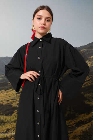 Poplin Gömlek Elbise Siyah - 3