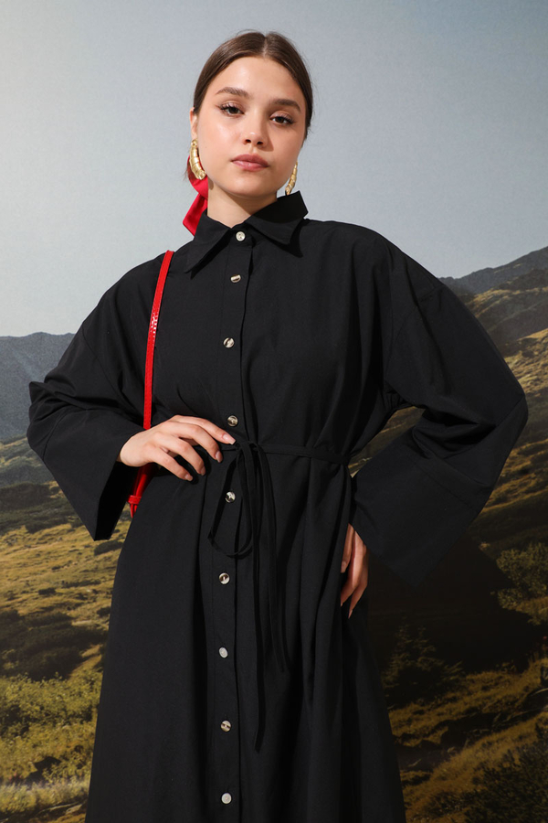 Poplin Gömlek Elbise Siyah - 3