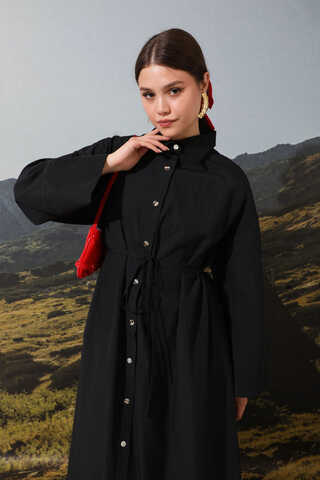 Poplin Gömlek Elbise Siyah - 5