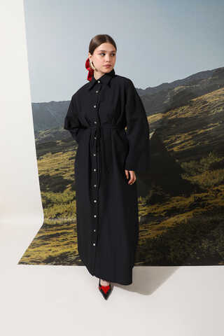 Poplin Gömlek Elbise Siyah - 4