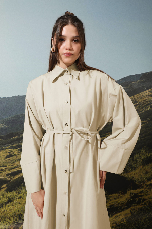 Poplin Gömlek Elbise Taş - 3