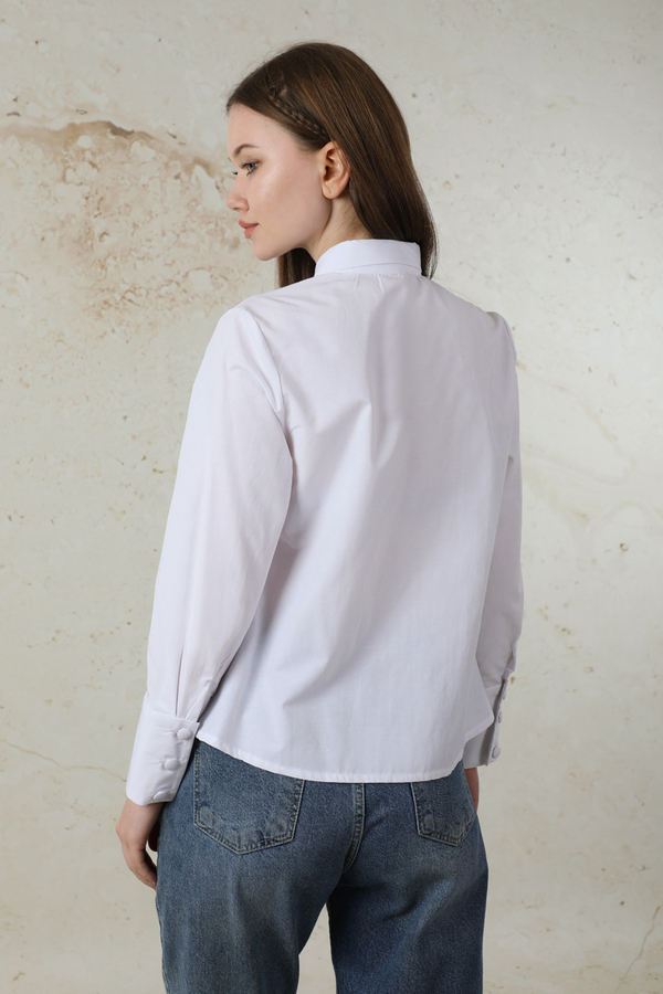 Poplin Kısa Gömlek Ekru - 5