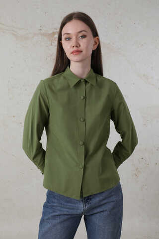 Poplin Kısa Gömlek Haki - 5