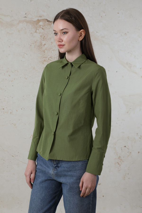 Poplin Kısa Gömlek Haki - 1