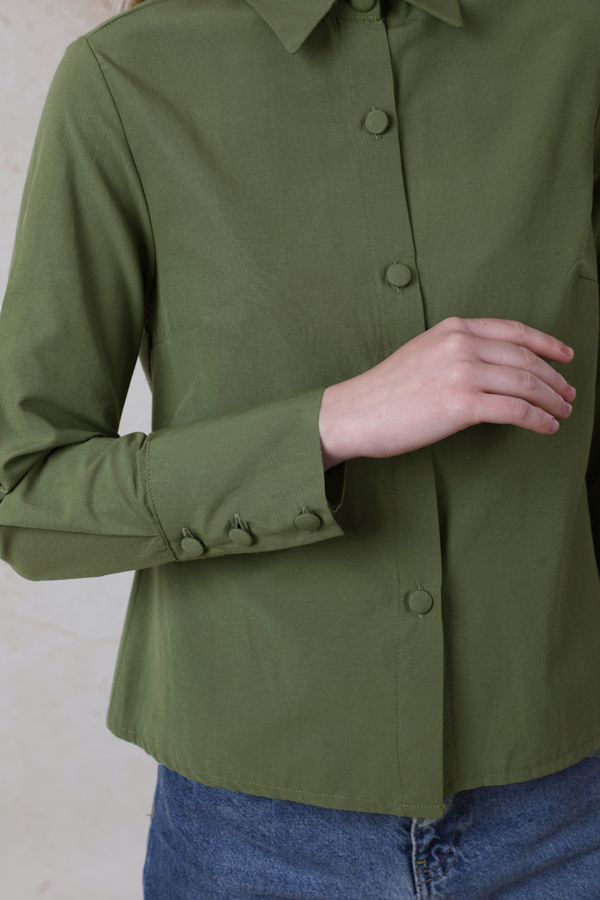 Poplin Kısa Gömlek Haki - 2