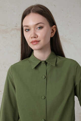 Poplin Kısa Gömlek Haki - 4