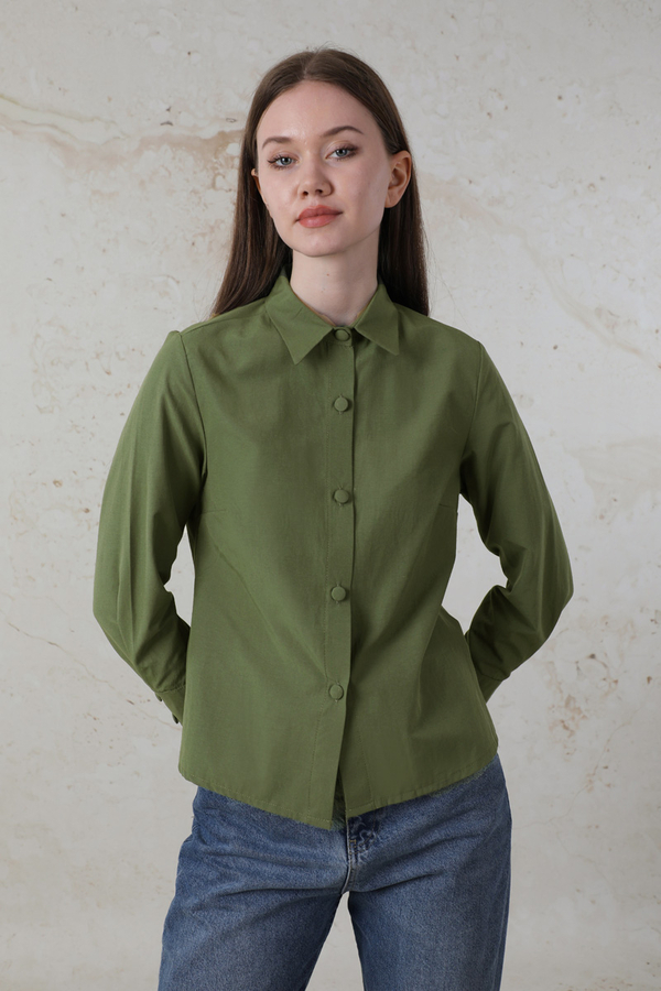 Poplin Kısa Gömlek Haki - 5