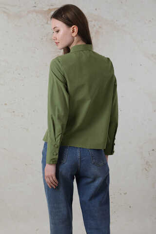 Poplin Kısa Gömlek Haki - 6