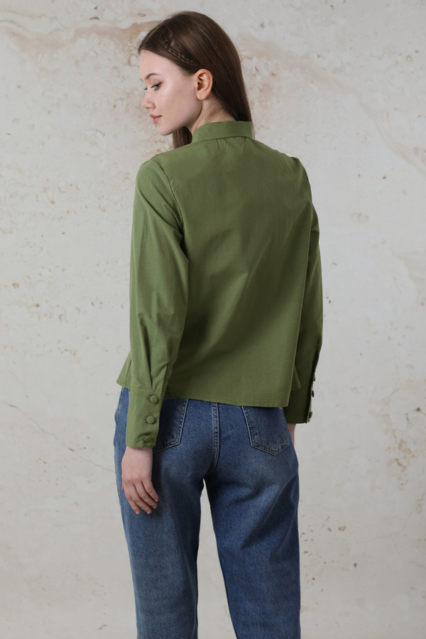 Poplin Kısa Gömlek Haki - 6