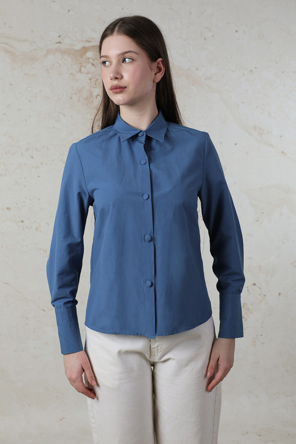 Poplin Kısa Gömlek Mavi - 1