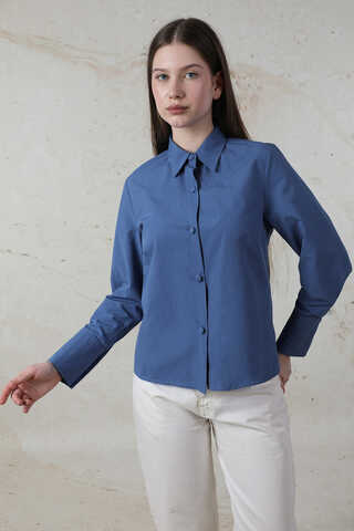 Poplin Kısa Gömlek Mavi - 2