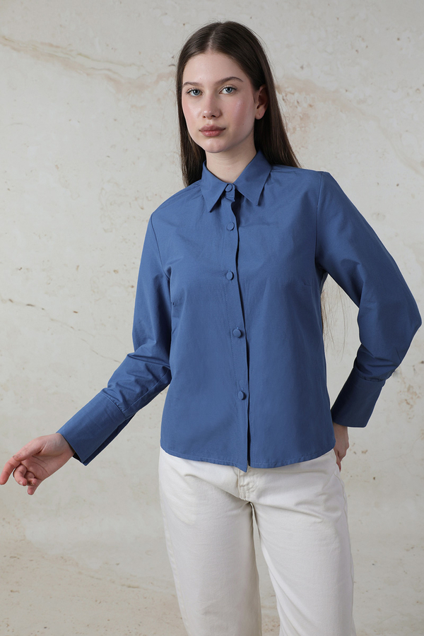 Poplin Kısa Gömlek Mavi - 2