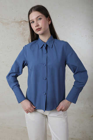 Poplin Kısa Gömlek Mavi - 3