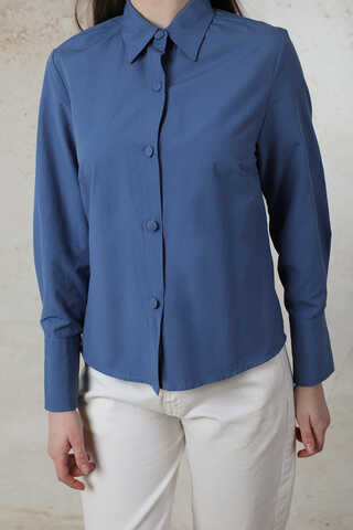 Poplin Kısa Gömlek Mavi - 4