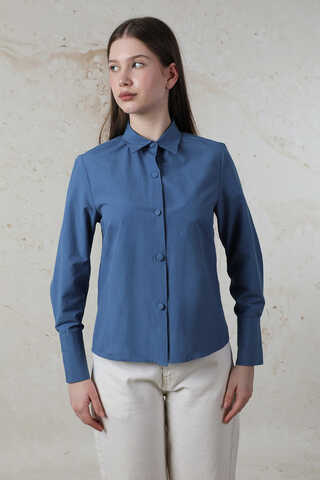 Poplin Kısa Gömlek Mavi - 1