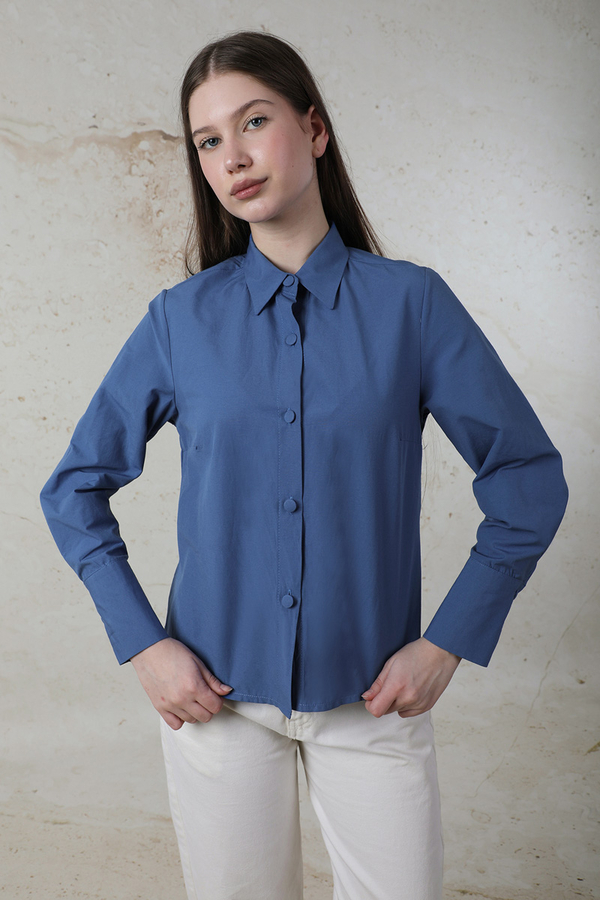 Poplin Kısa Gömlek Mavi - 3