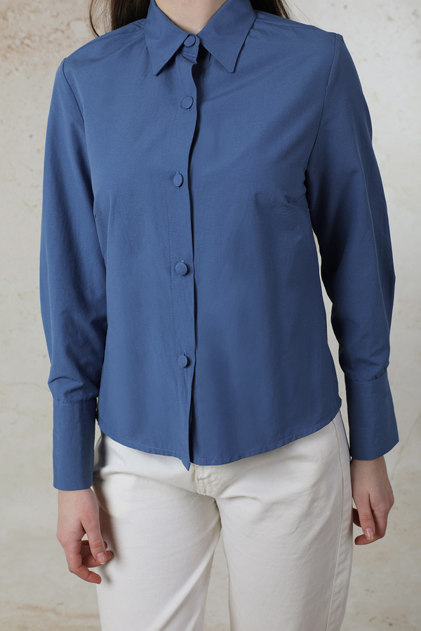 Poplin Kısa Gömlek Mavi - 4