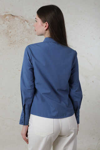 Poplin Kısa Gömlek Mavi - 5