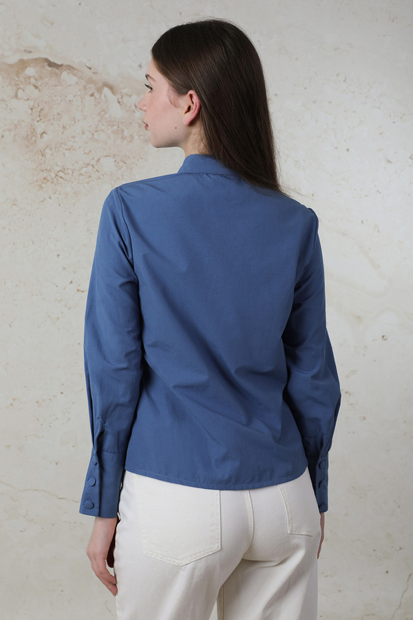 Poplin Kısa Gömlek Mavi - 5