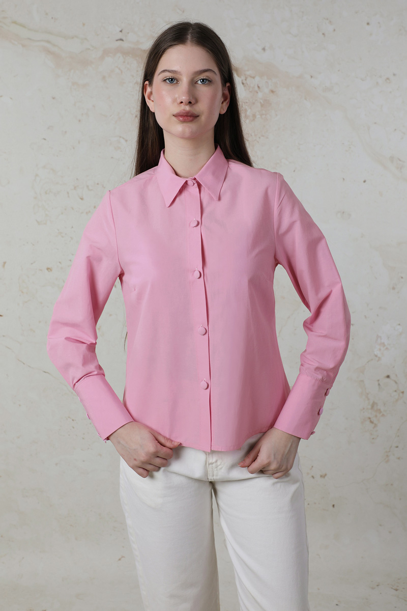 Poplin Kısa Gömlek Pembe