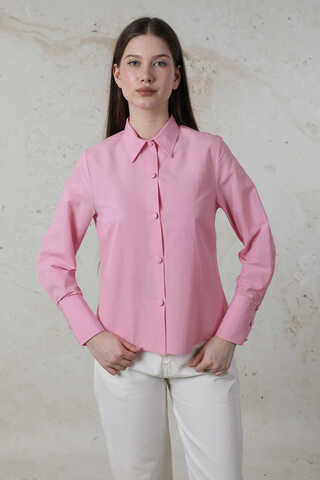 Poplin Kısa Gömlek Pembe - 1