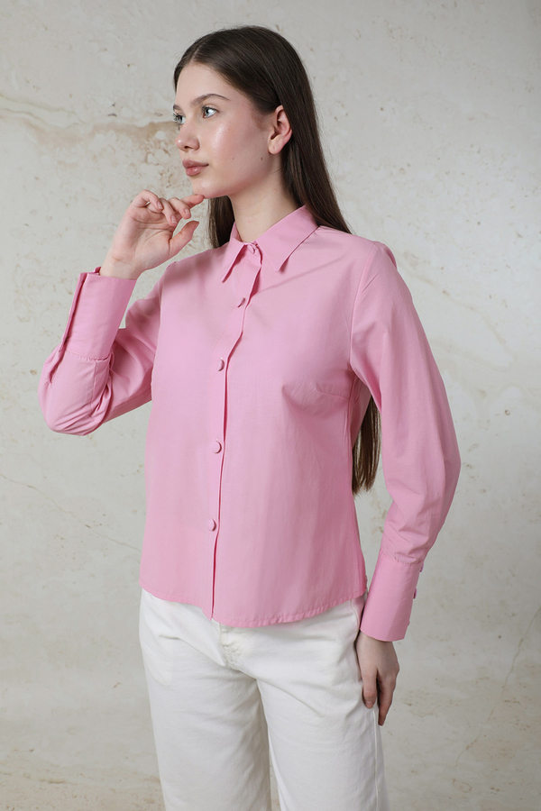 Poplin Kısa Gömlek Pembe - 3