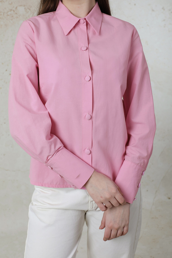 Poplin Kısa Gömlek Pembe - 5