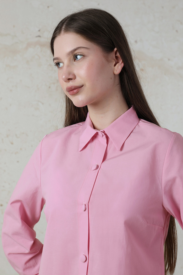 Poplin Kısa Gömlek Pembe - 4