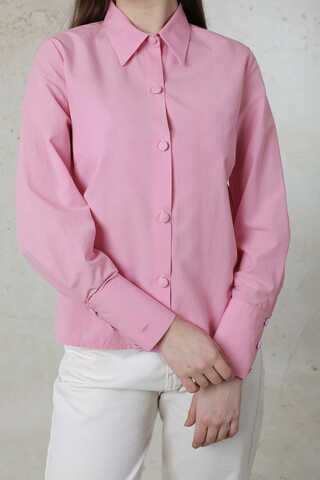 Poplin Kısa Gömlek Pembe - 5
