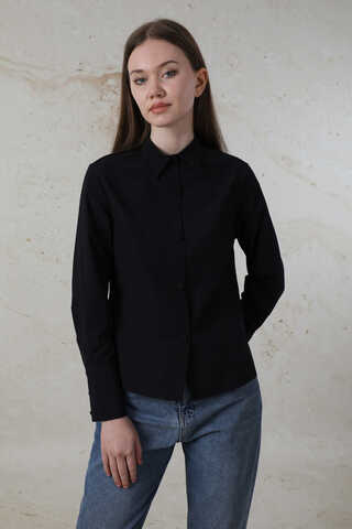 Poplin Kısa Gömlek Siyah - 4
