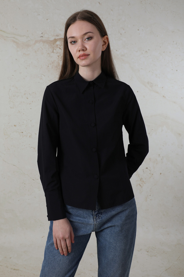 Poplin Kısa Gömlek Siyah - 4