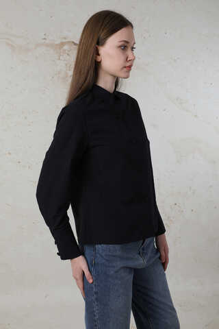 Poplin Kısa Gömlek Siyah - 5
