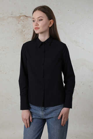 Poplin Kısa Gömlek Siyah - 1