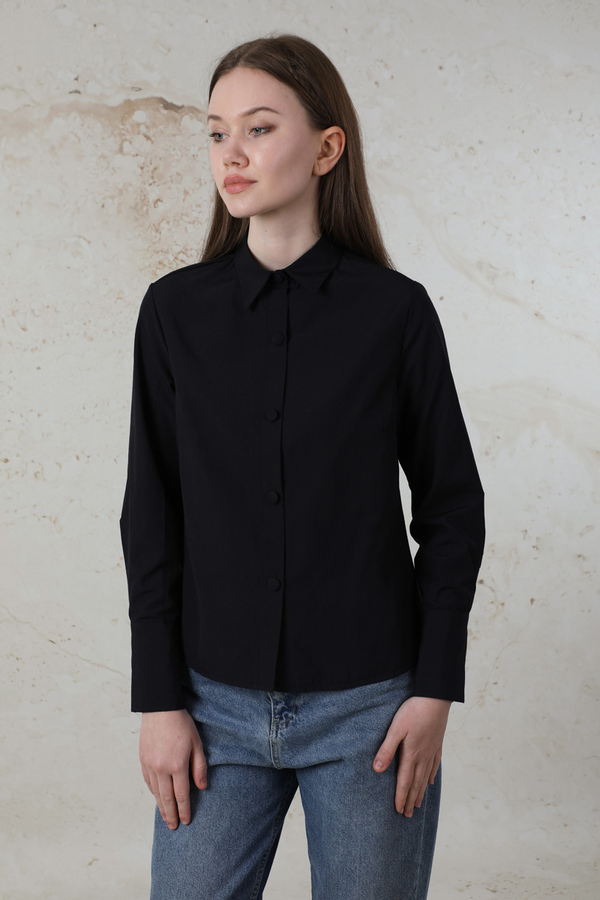 Poplin Kısa Gömlek Siyah - 1