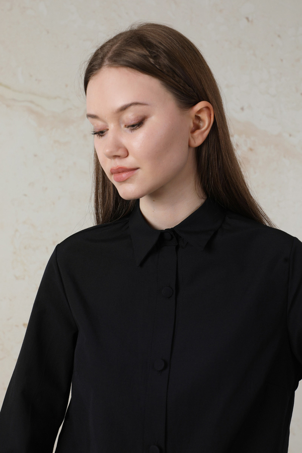 Poplin Kısa Gömlek Siyah - 2