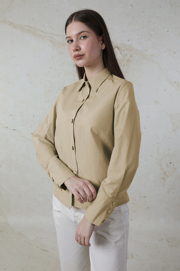 Poplin Kısa Gömlek Taş - 3