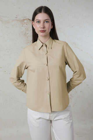 Poplin Kısa Gömlek Taş - 4