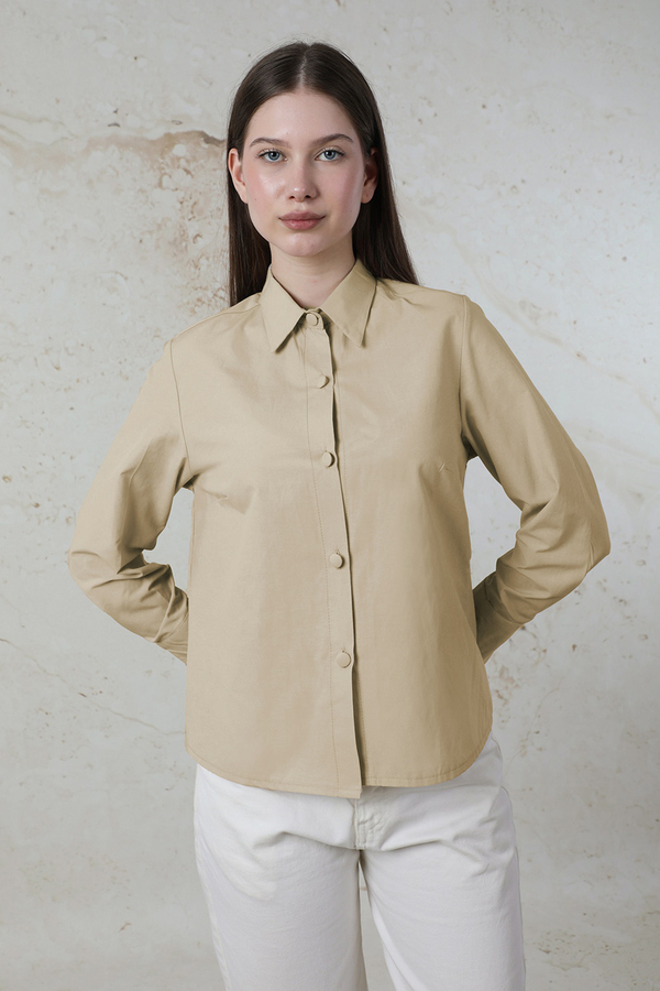 Poplin Kısa Gömlek Taş - 4