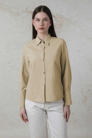 Poplin Kısa Gömlek Taş - 2