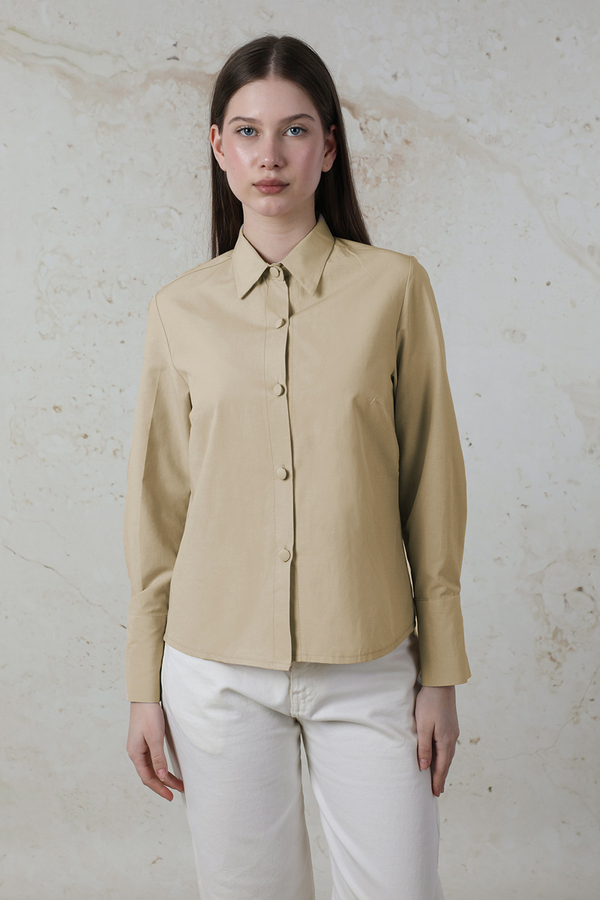 Poplin Kısa Gömlek Taş - 2