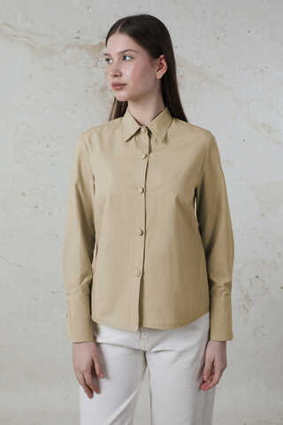 Poplin Kısa Gömlek Taş - 1