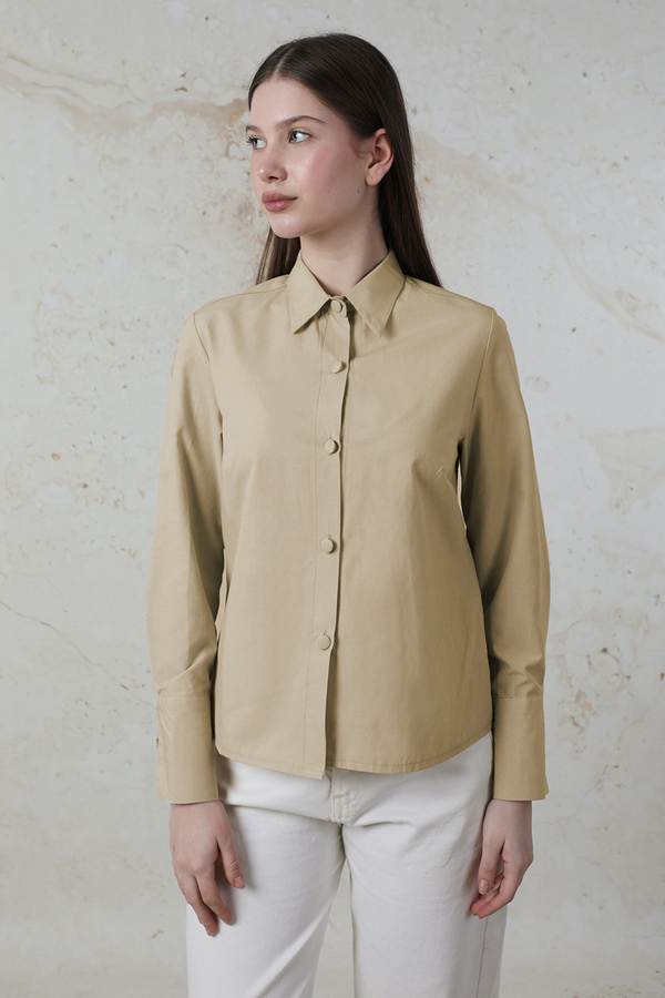 Poplin Kısa Gömlek Taş - 1