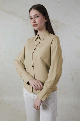 Poplin Kısa Gömlek Taş - 3