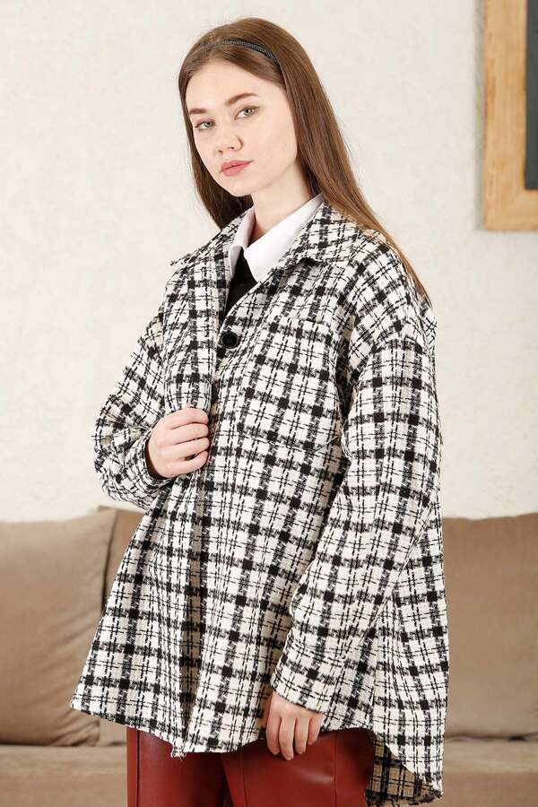 Pötikareli Oversize Gömlek Beyaz 