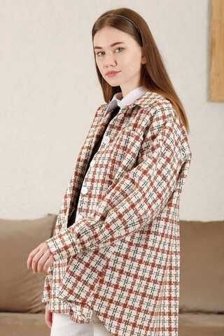 Pötikareli Oversize Gömlek Turuncu - 2