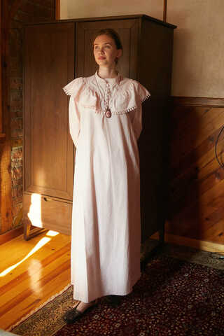 Powder Pink Dress with Ruffled Yoke Detail - 1