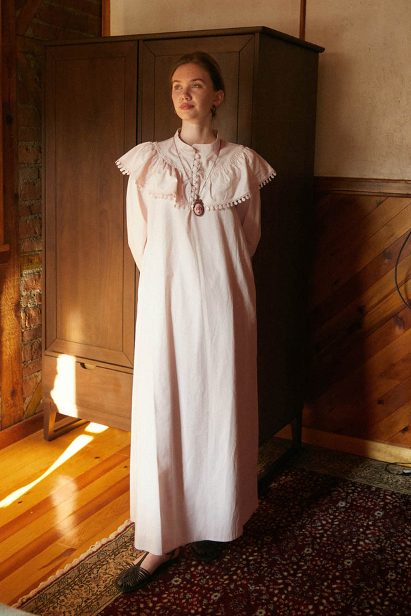 Powder Pink Dress with Ruffled Yoke Detail - 1