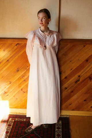 Powder Pink Dress with Ruffled Yoke Detail - 2
