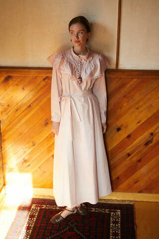 Powder Pink Dress with Ruffled Yoke Detail - 4