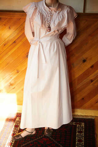 Powder Pink Dress with Ruffled Yoke Detail - 5